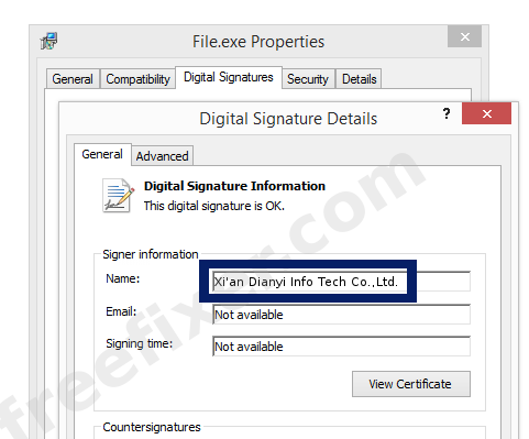 Screenshot of the Xi'an Dianyi Info Tech Co.,Ltd. certificate